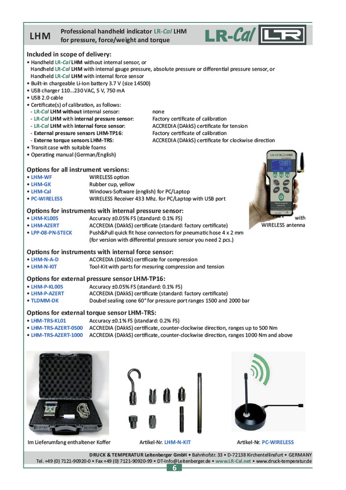 LR-Cal LHM N Pressure Torque and Force Meter with External Torque Sensor 100 Nm