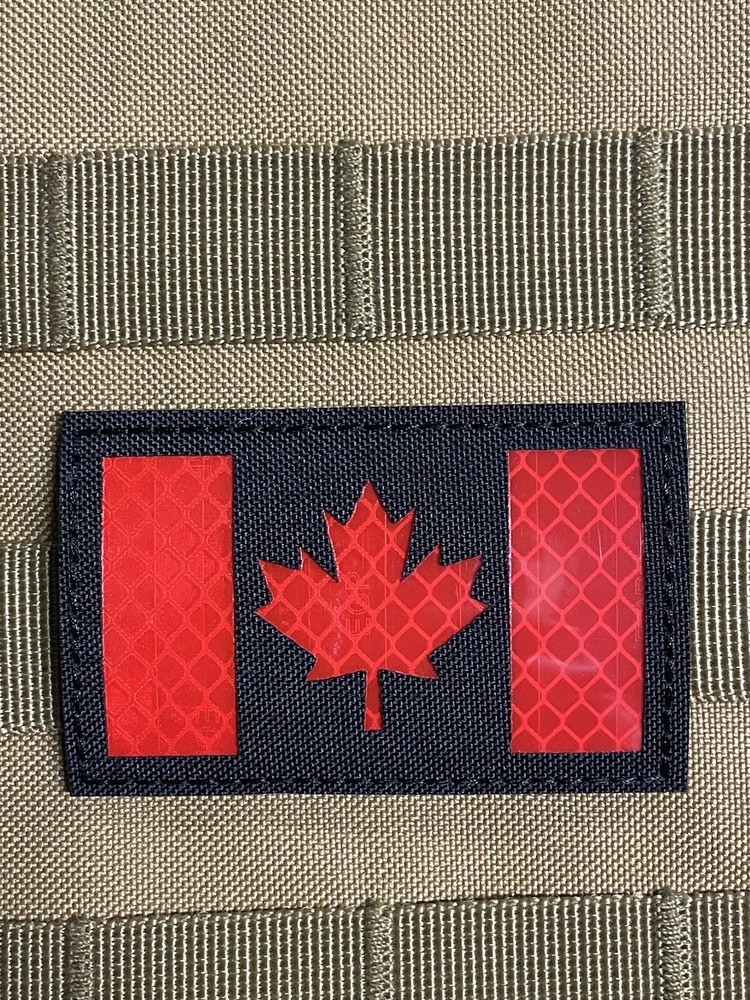 Reflective Canada IR CA Nation Flag Patch Maple Leaf Hook Loop Black Red