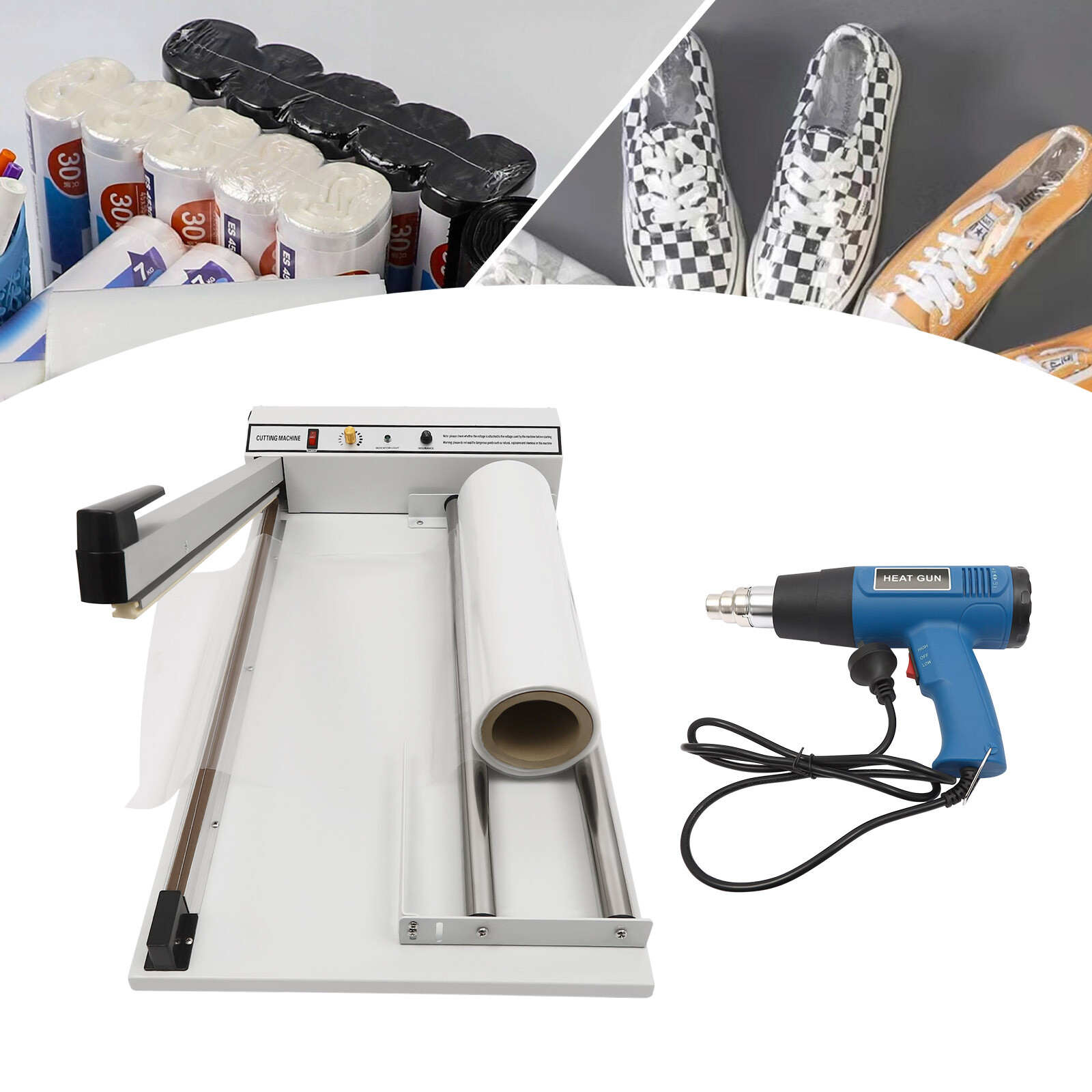 24" Shrink Film Wrap Machine, 530W Shrink Wrap Sealer with Heat Gun for PP PE