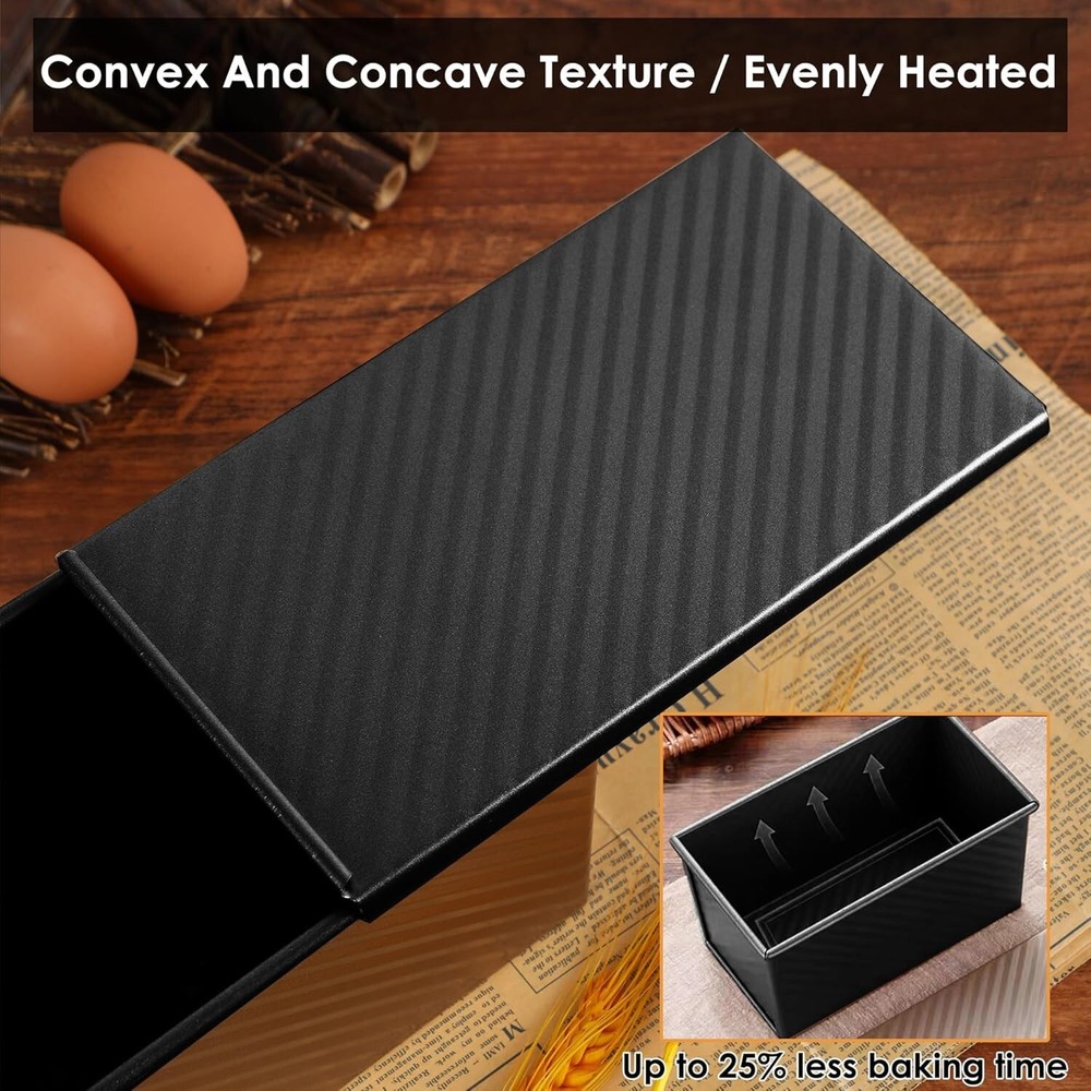 Premium Black Pullman Bread Pan with Lid & Dough Scraper – Ideal for Baking
