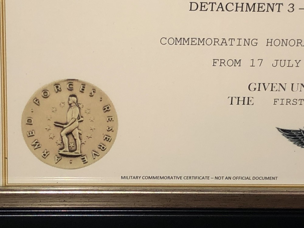 ARMED FORCES RESERVE COMMEMORATIVE MEDAL CERTIFICATE ~ Type 1