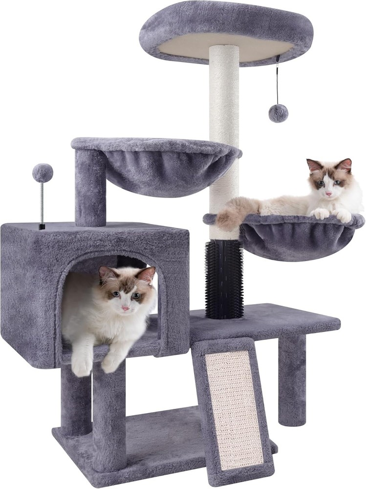 Cat Tree with Cat Condo and Two Hammocks, Cat Tower with Scratching Posts and...