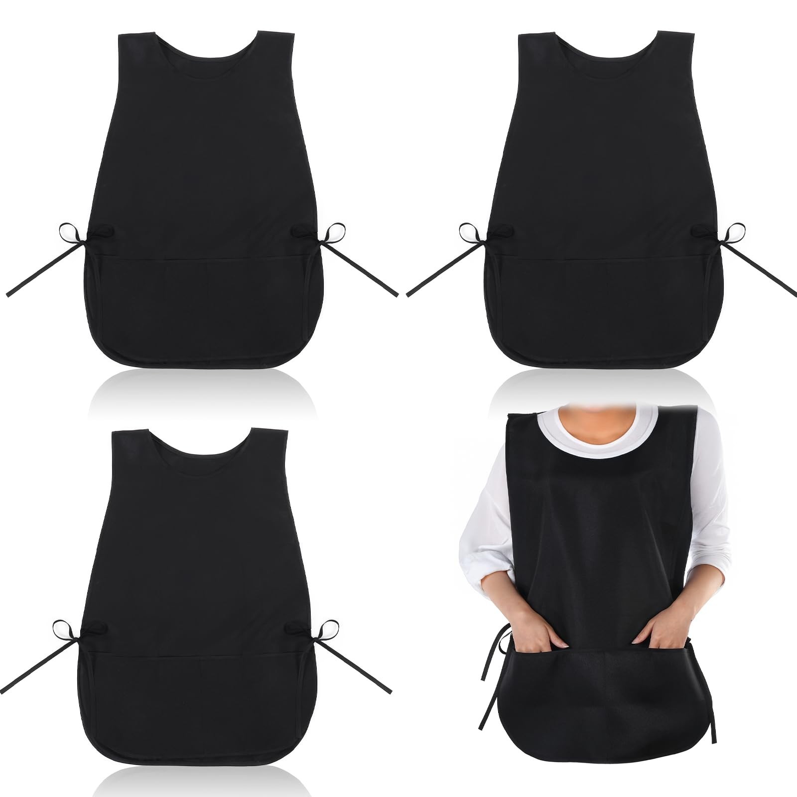 4 Pack Black Waterproof Apron Cobbler Apron Unisex Work Aprons with 2 Deep Po...