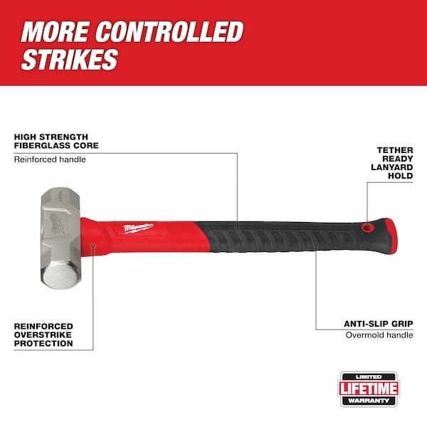 Milwaukee Tool 48-22-9312 Sledge Hammer, 15"L, Round