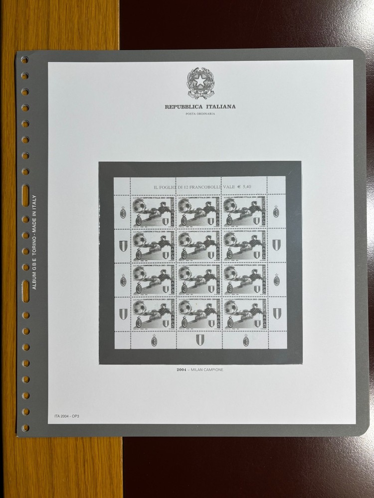 Album GBE BOLAFFI - Italy 2004 - Page for Minifoglio Scudetto Milan