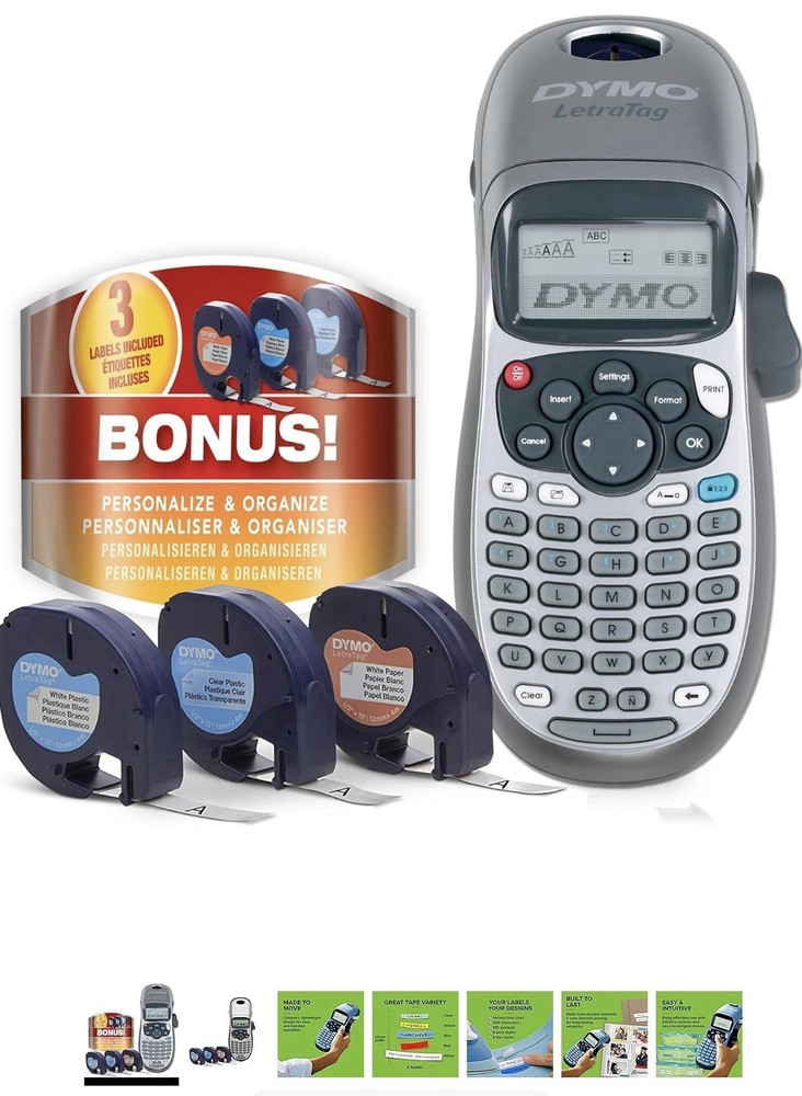 DYMO Portable Printer Handheld Label Maker Black Silver Letratag 100H New