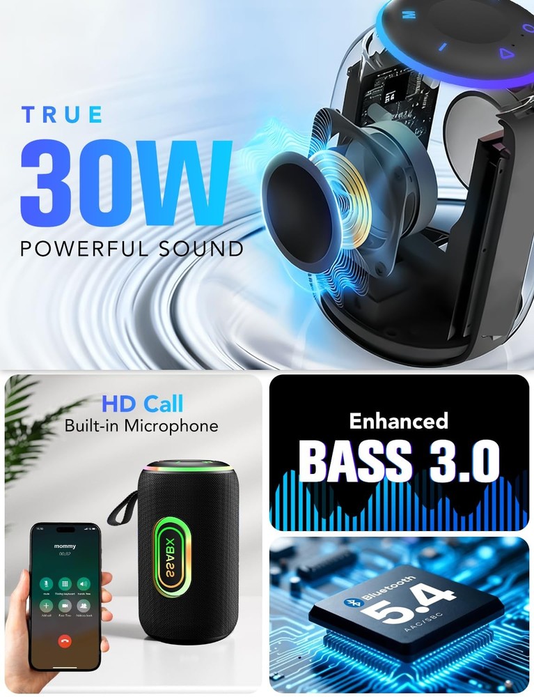 Portable Bluetooth Speaker, Bluetooth 5.4 Speaker, 30W Dual Speaker, 2.0 Chan...