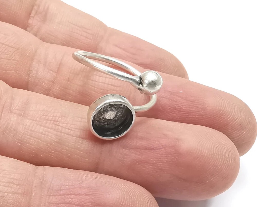 Wrap Ball Round Blank Silver Ring Setting Cabochon Mounting Adjustable G26669