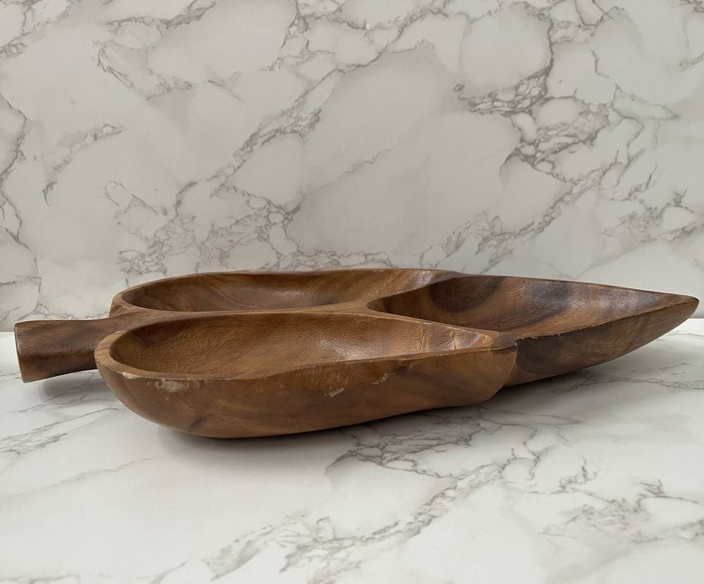 Solid Wood Leaf Shaped Divided Tray Serving Dish 3 Section MCM Philipines