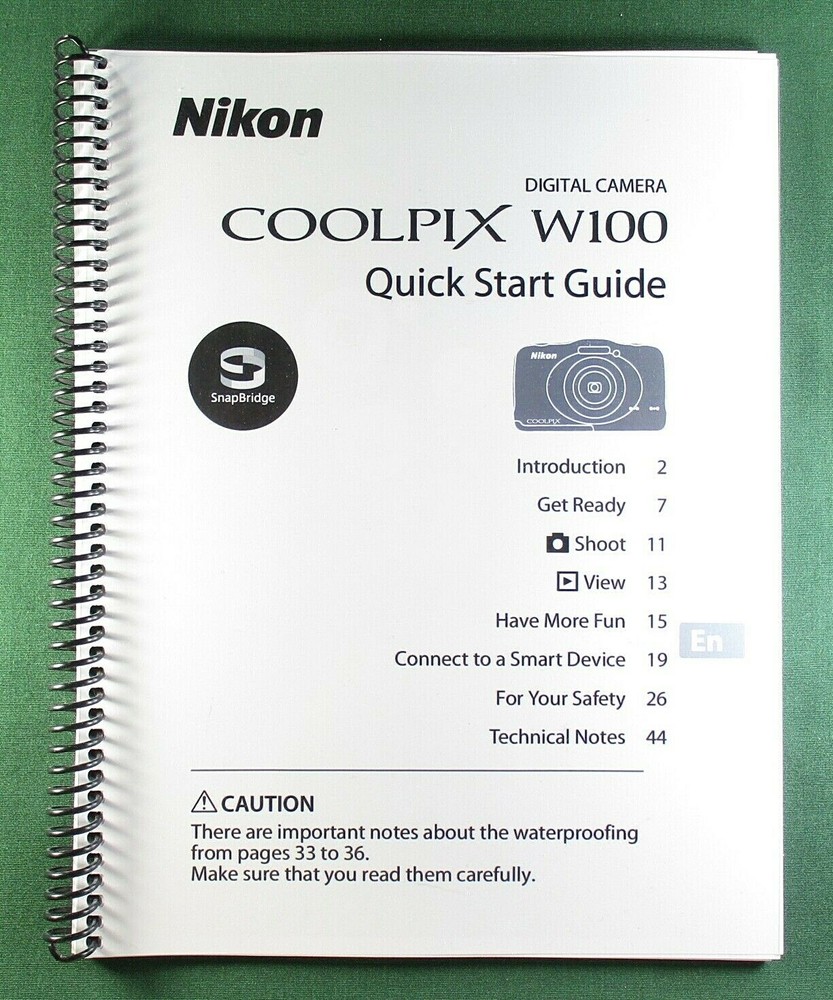 Nikon CoolPix W100 Quick Start Guide: 48 Pages & Protective Covers