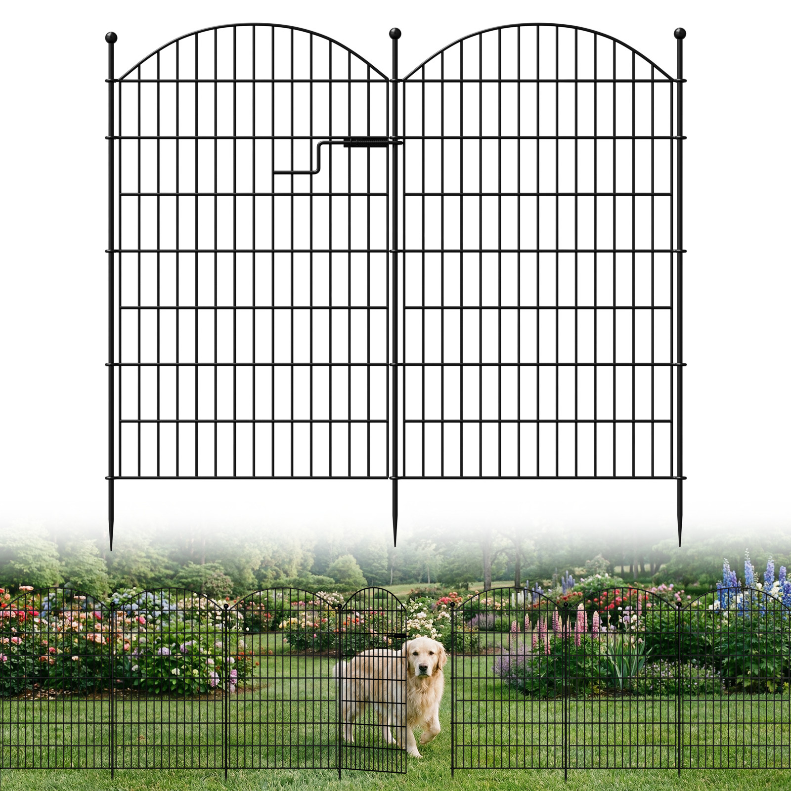 Decorative No Dig Garden Fence with Gate - 7/13 Panels for Pets & Yard 15/18 Ft