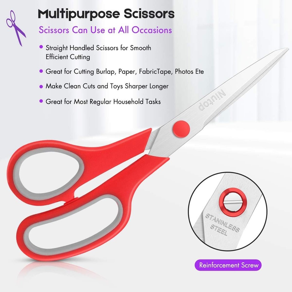 5 Pack Scissors 8In. Multipurpose Office School Craft Fabric Right/Left Handles