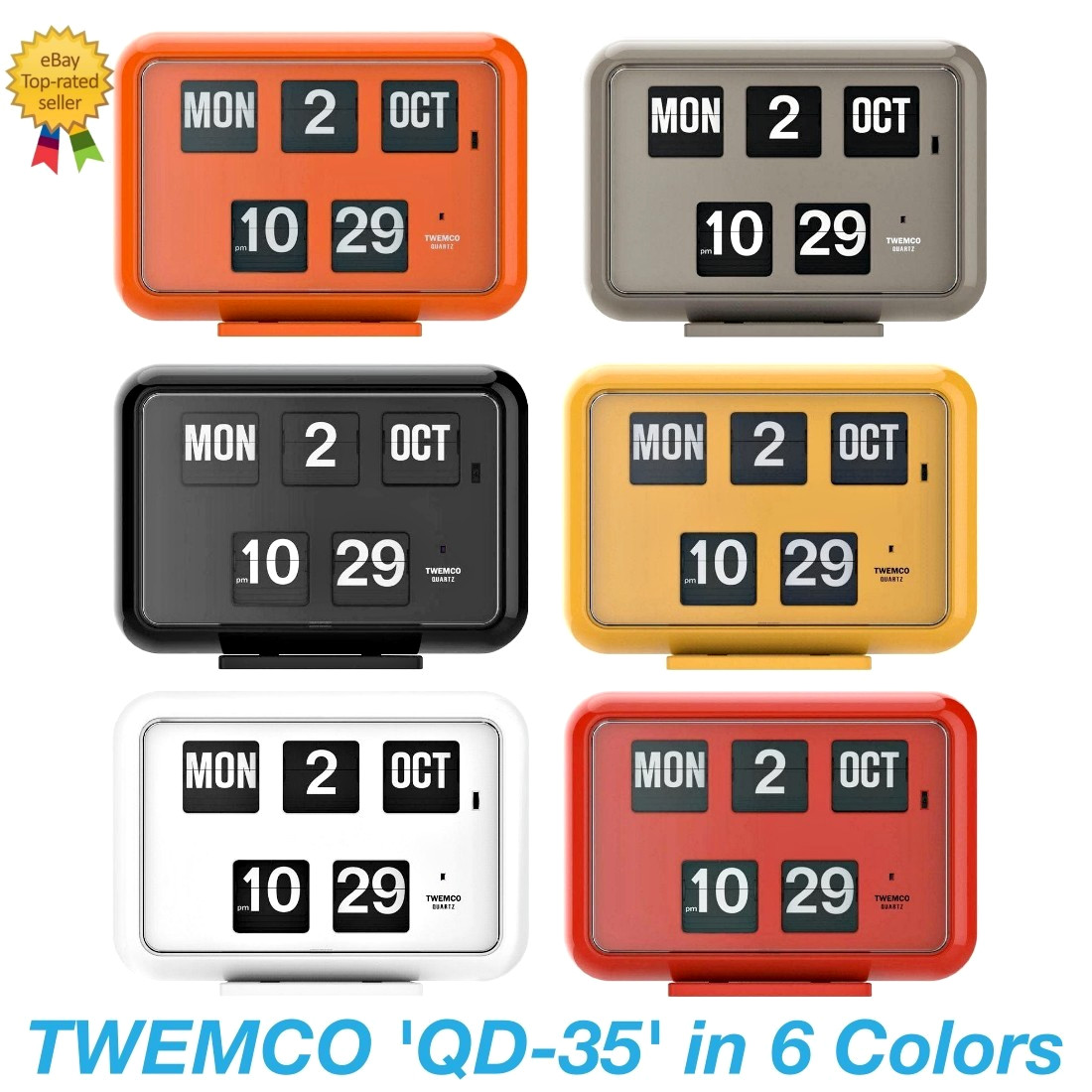 TWEMCO QD-35 Retro Flip Clock in 6 Colors - Perpetual Calendar / German Movement