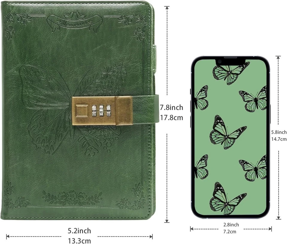 Vintage Lock Journal Refillable Diary with Combination Lock Secret Notebook Gree