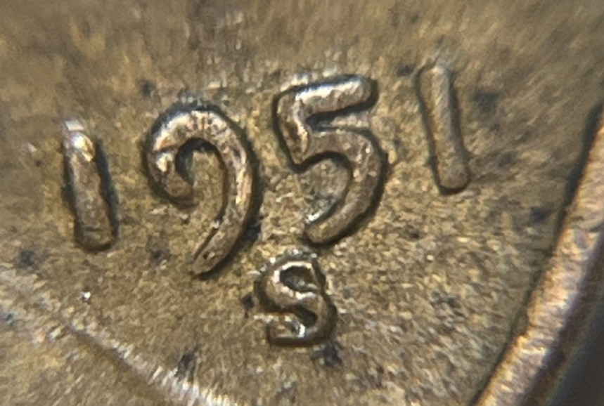 1951 S Lincoln Penny Error Misplaced Mint Mark Error