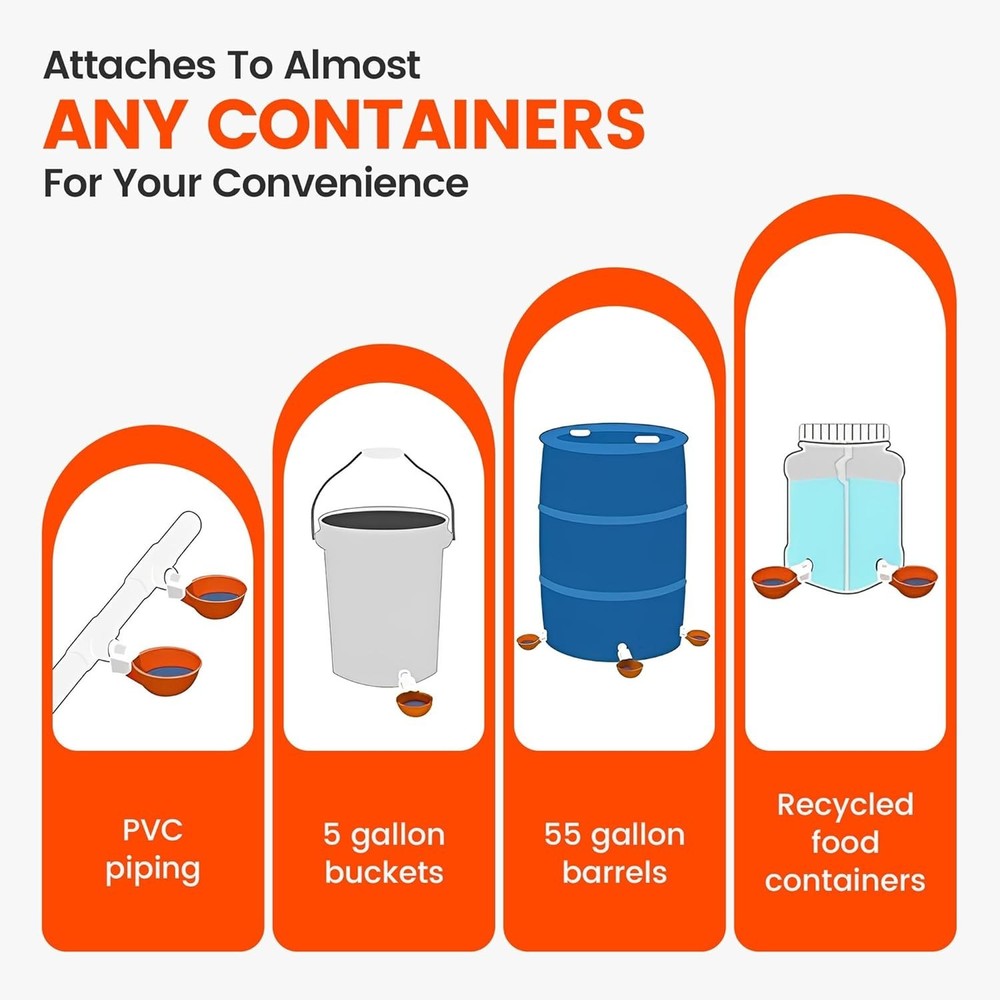 6-Pack Automatic Chicken Water Cups – Hassle-Free Hydration Solution in Orange