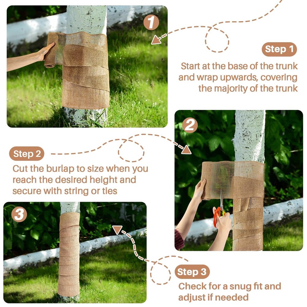 2 Rolls Burlap Tree Protector Wraps 7.8" X 118" Winter Tree Trunk Guards