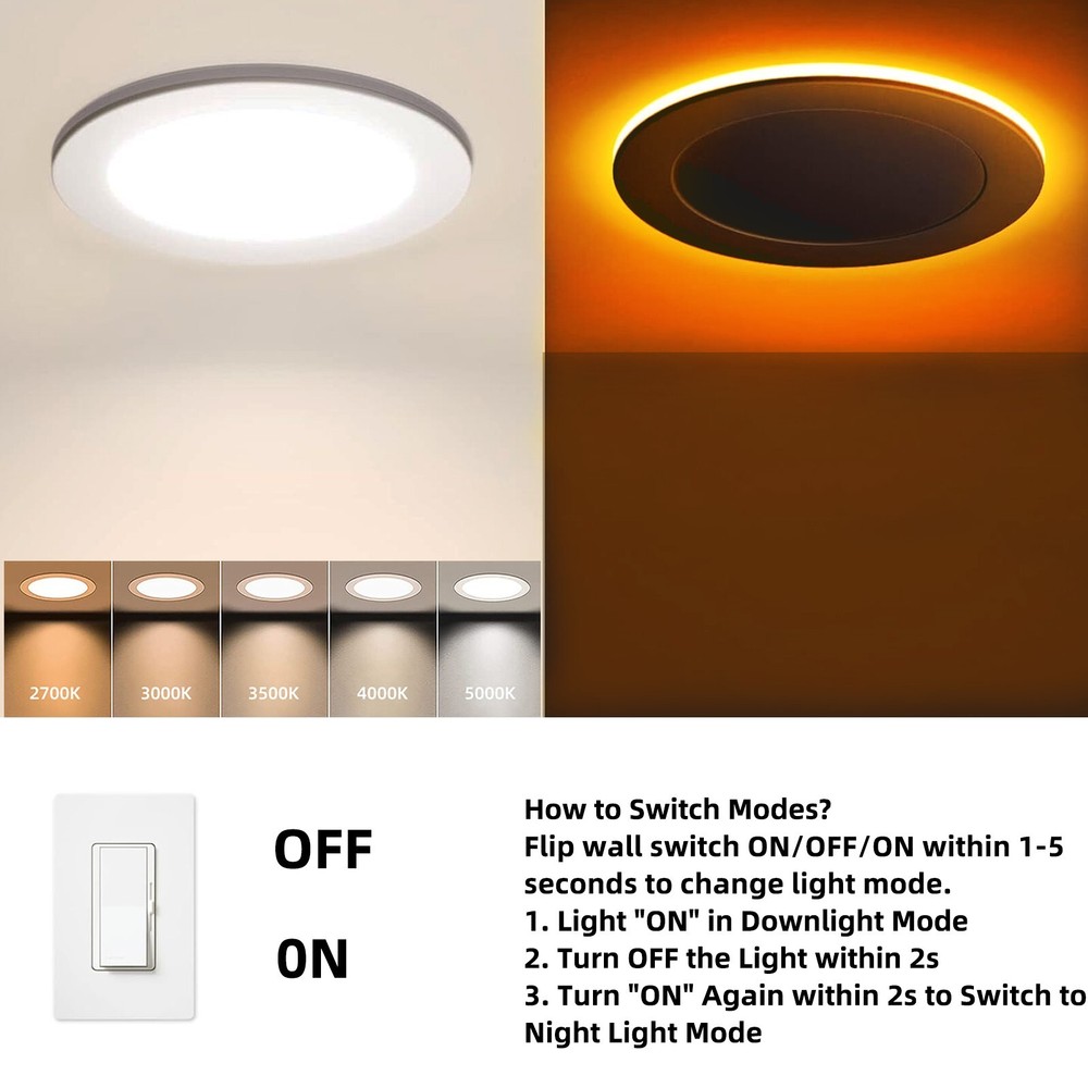 12Pack 4 Inch 5CCT Recessed Light with Night Light,Canless LED Recessed Lighting