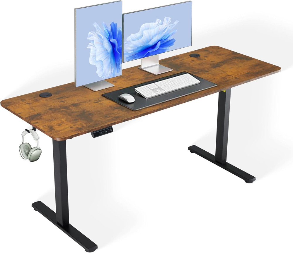 Rustic Brown Height Adjustable Electric Standing Desk with Memory Presets