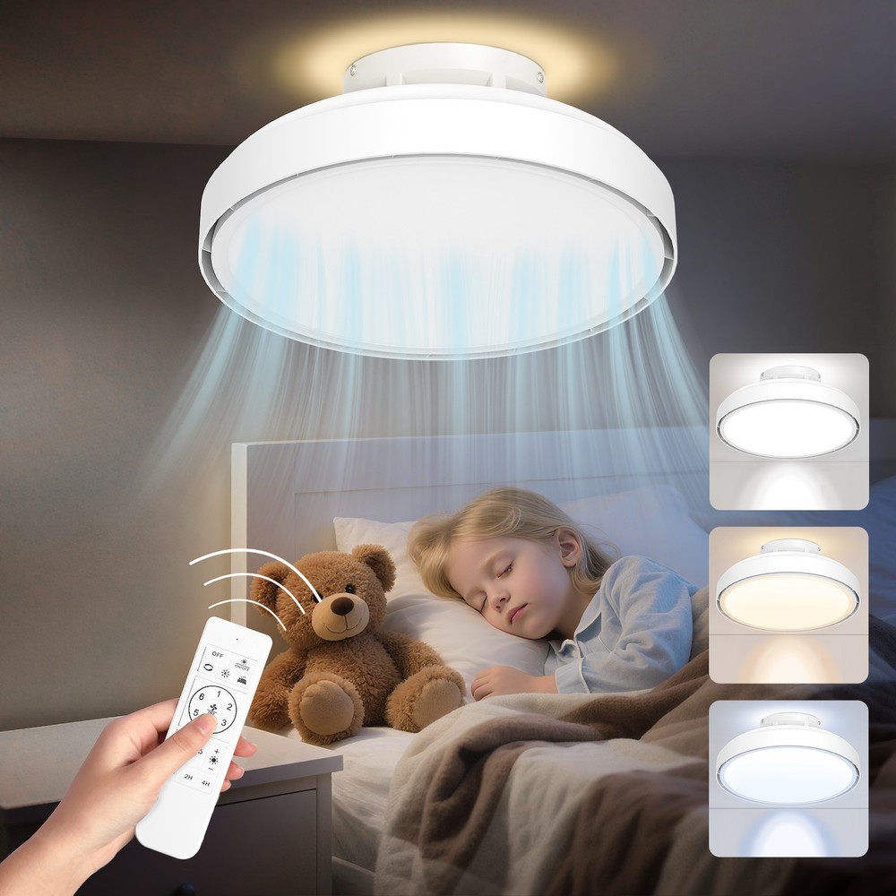 Ceiling Fan with Light and Remote,Bladeless Flush Mount Ceiling Fan Lighting Kit