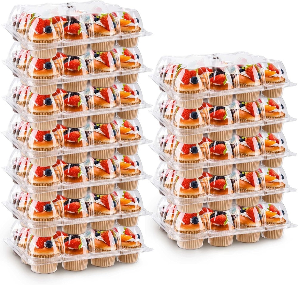 12-Pack Stackable Cupcake Boxes with Tall Dome Lids - Perfect for Events