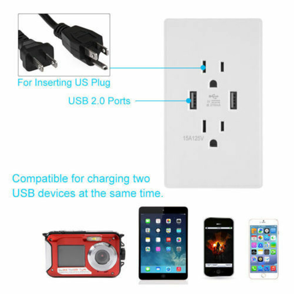 Electrical Outlet Panel Dual USB wall charger port Socket Power Adapter US Lot