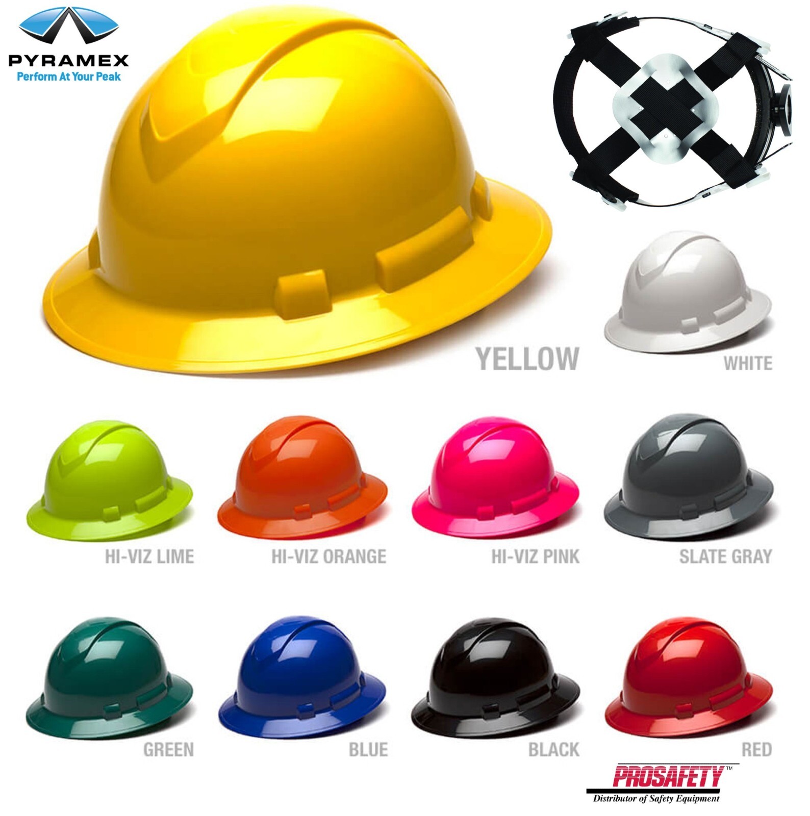 Full Brim ANSI OSHA Construction Protective Safety Hard Hat Ratchet Suspension
