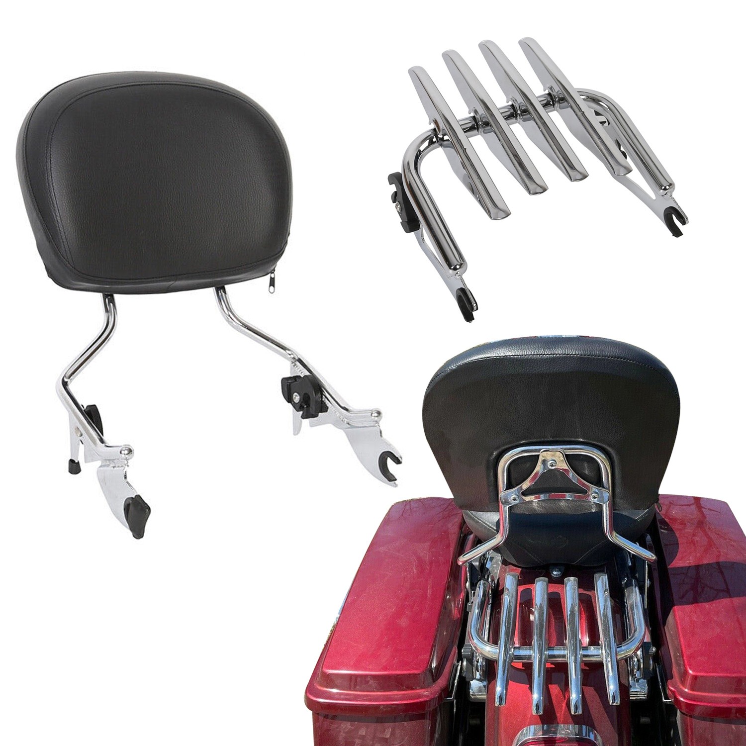 Backrest Sissy Bar &Stealth Rack For 2009-2026 Harley Road King Street Glide
