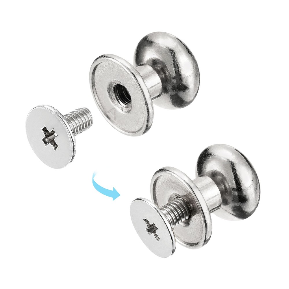 10mm Ball Head Stud Rivets Screw Back, 20Pack Round Head Button, Silver Tone