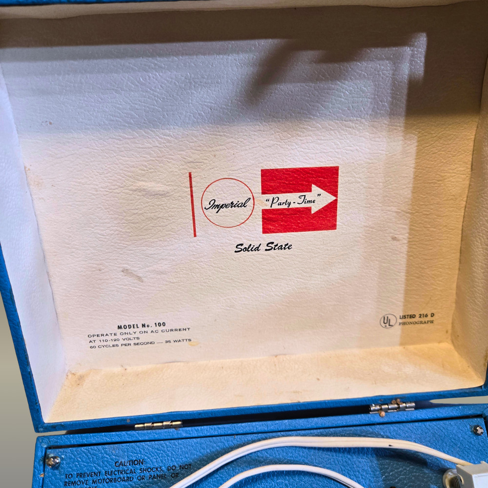 Vintage Sky Blue Imperial Party Time Solid State Small Record Player