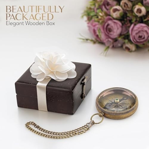 Brass Compass Gift with Display Box - Engraved Scripture Prayer Aged Brass