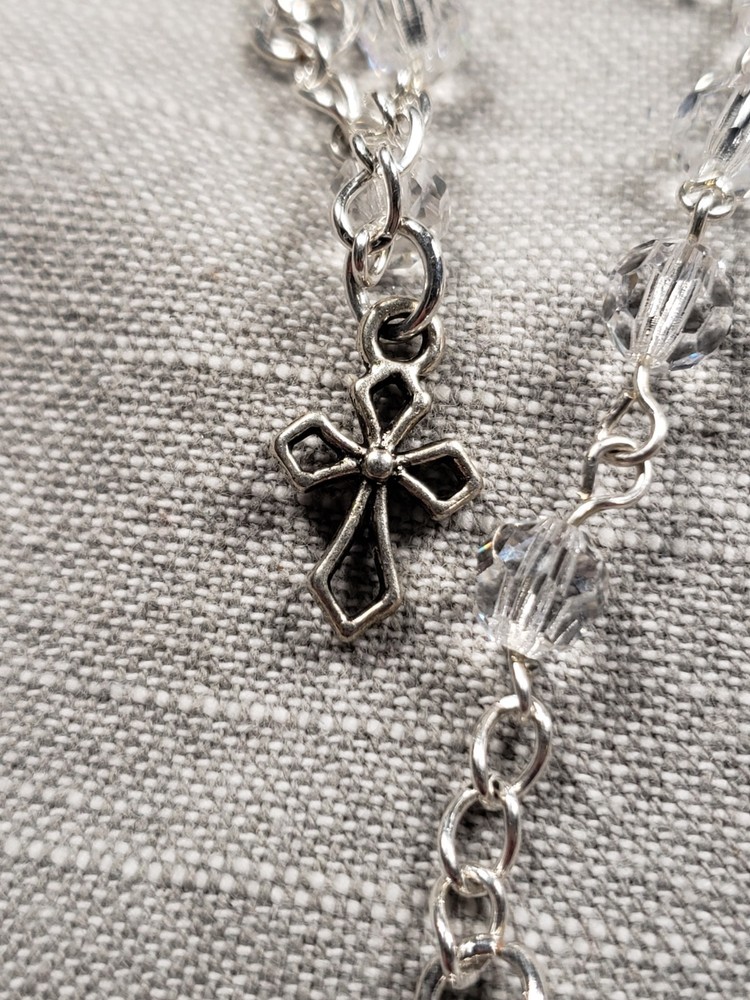 Vintage Rosary Bracelet Clear Beads Christian Religious B16