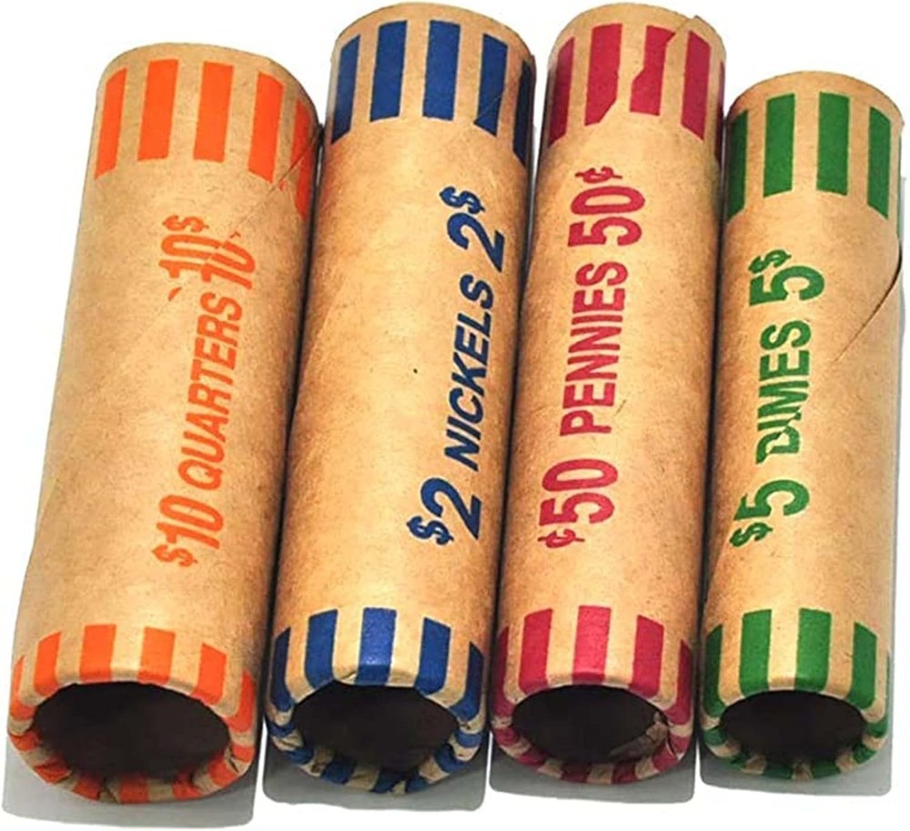 Protective Preformed Coin Wrapper Rolls - 128 Assorted for Automatic Counter Use