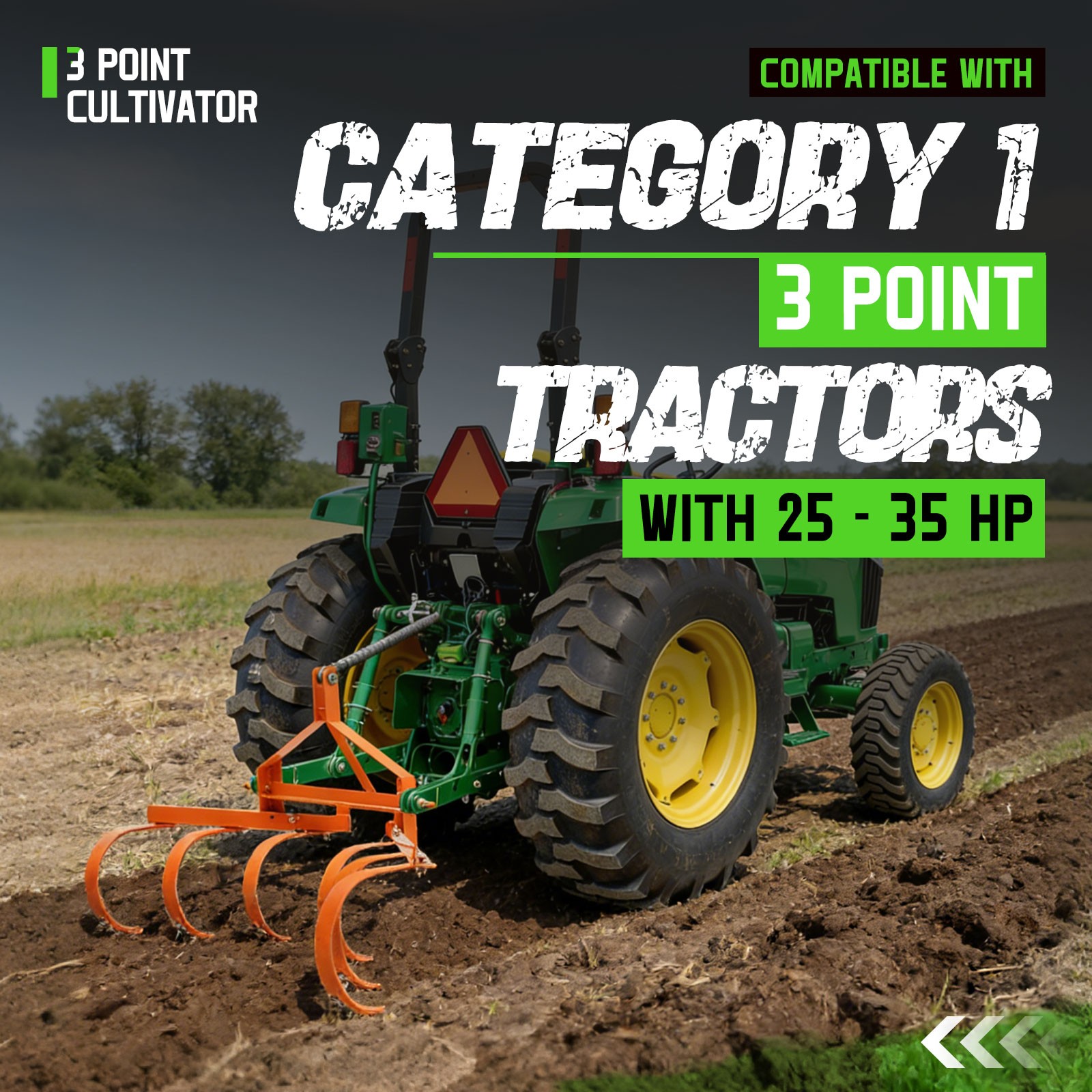 Cultivator with 6 Spring Steel Shanks 3 Point Quick Hitch Adujustable 18in-40in