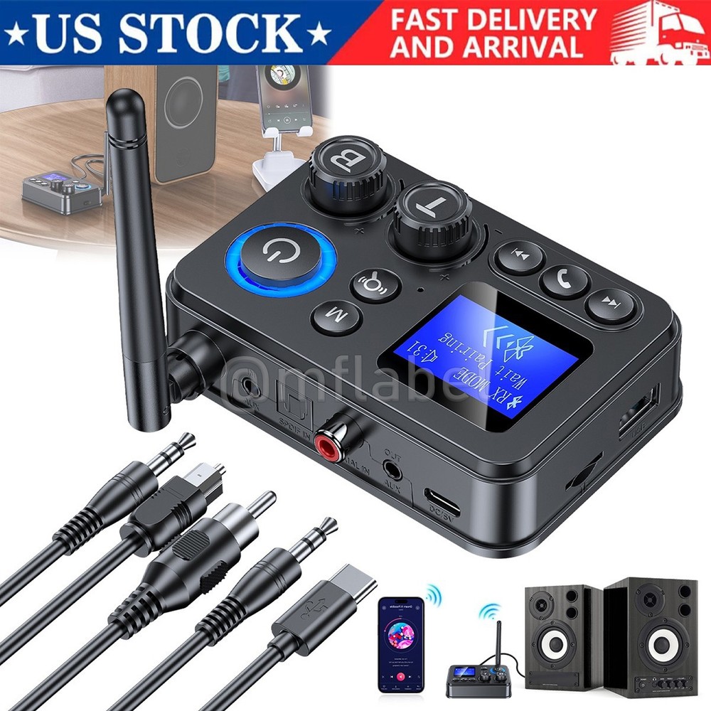 RX/TX Bluetooth 5.4 Transmitter Receiver 3.5mm AUX TV Home Stereo Audio Adapter+