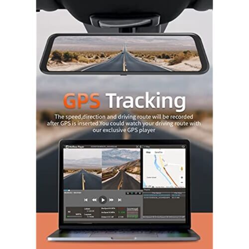 WOLFBOX 4K 12" Dash Cam Mirror GPS Car Rear View Backup Dual Camera Night Vision