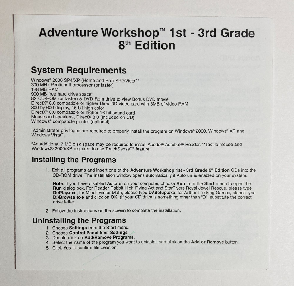 Adventure Workshop 1st-3rd Grade 8th Ed CD-ROM for PC Windows