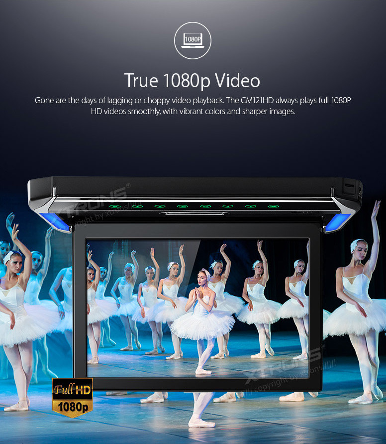 XTRONS 12.1" Car Overhead Player Wide Screen 1080P Flip Down Roof Mount Monitor