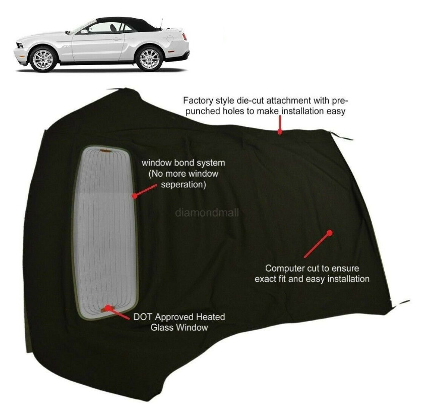 Convertible Soft Top 2005-2014 Ford Mustang w/DOT Heated Glass Window Sailcloth