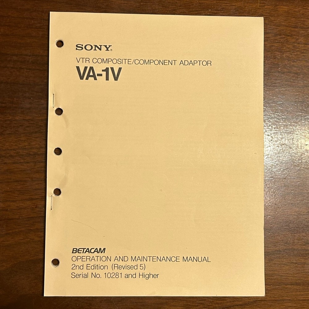 SONY VTR COMPOSITE COMPONENT ADAPTOR Operations & Maintenance Manual VA-1V 1986