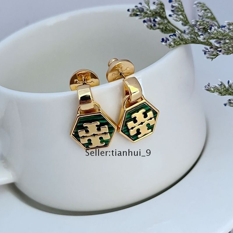 New! Tory Kira Hexagon Logo Earrings with Jewelry Pouch Size:2.4*1.7cm