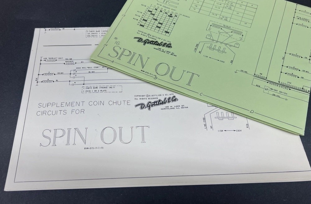 1975 SPIN OUT Gottlieb 2 Schematics & Installation /Operation Manual