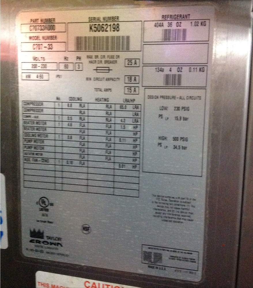 Taylor soft ice cream machine