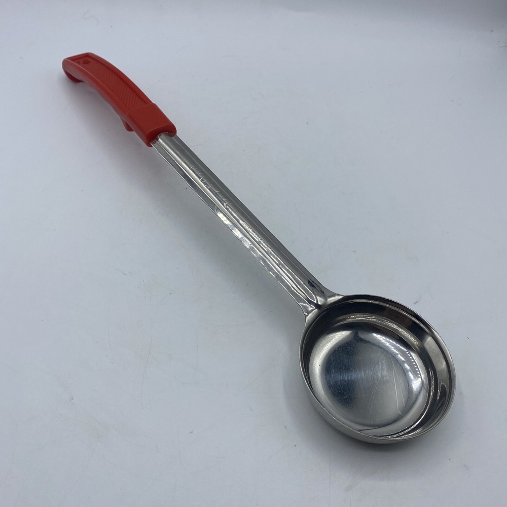 Winco Serving Spoon Red Plastic Handle India Stainless 2oz 59ml 13.5" Portion