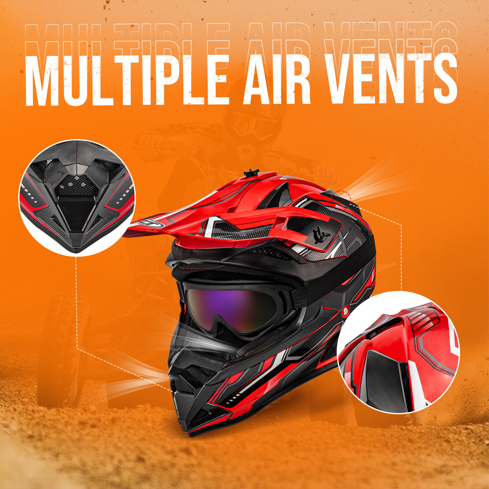 Open Face DOT Adult Motorcycle Motorcross Helmet ATV MX Dirt Bike Size M/L/XL/XL