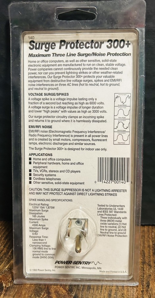 POWER SENTRY HOME ELECTRONICS SURGE PROTECTOR BLOCKER 165 JOULES MODEL 140