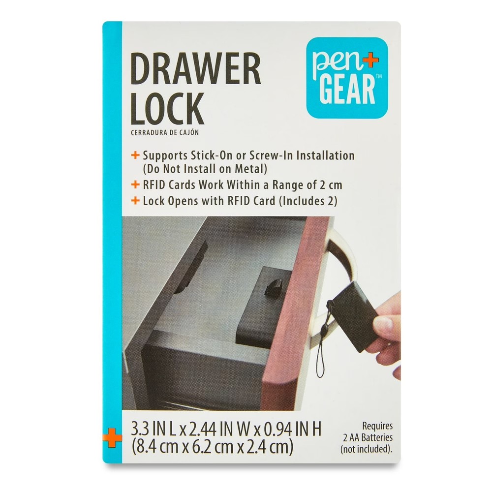 Pen+Gear Drawer Lock Black 3.3" x 2.44" Electronic Lock with RFID