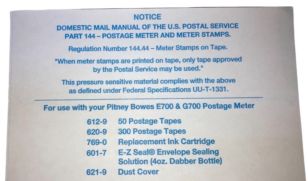 STAMP SHEETS Pitney Bowes Postage Meter White Pack 50