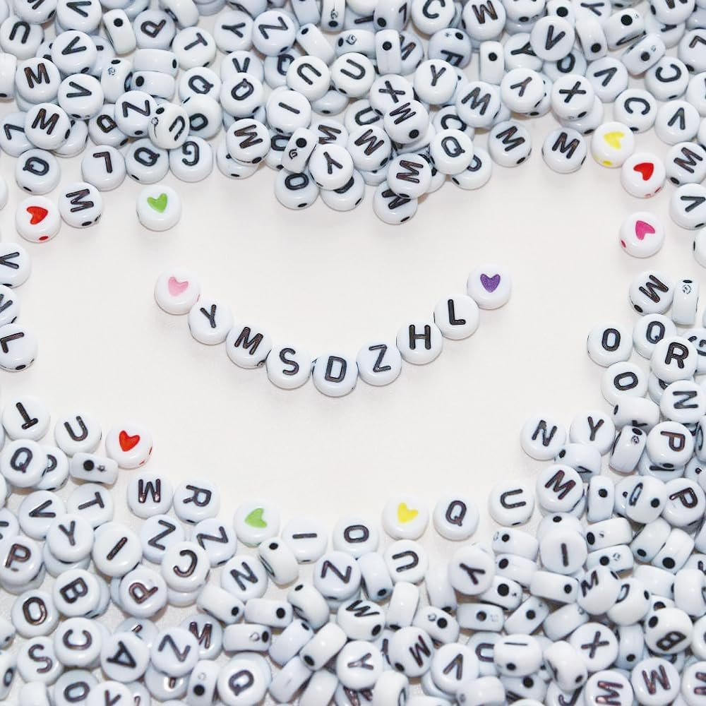 Alphabet Beads A-Z 1300+Pcs Letter Beads, Acrylic 4x7mm Round Letter Beads Kits,