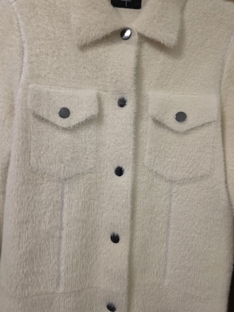 TAHARI Cream White Teddy Bear Shacket Size Small Euc
